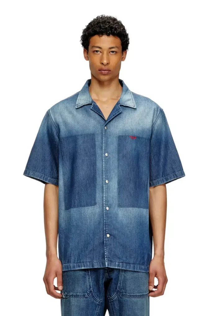 d-nabil-d Bowling shirt in contrast-effect denim