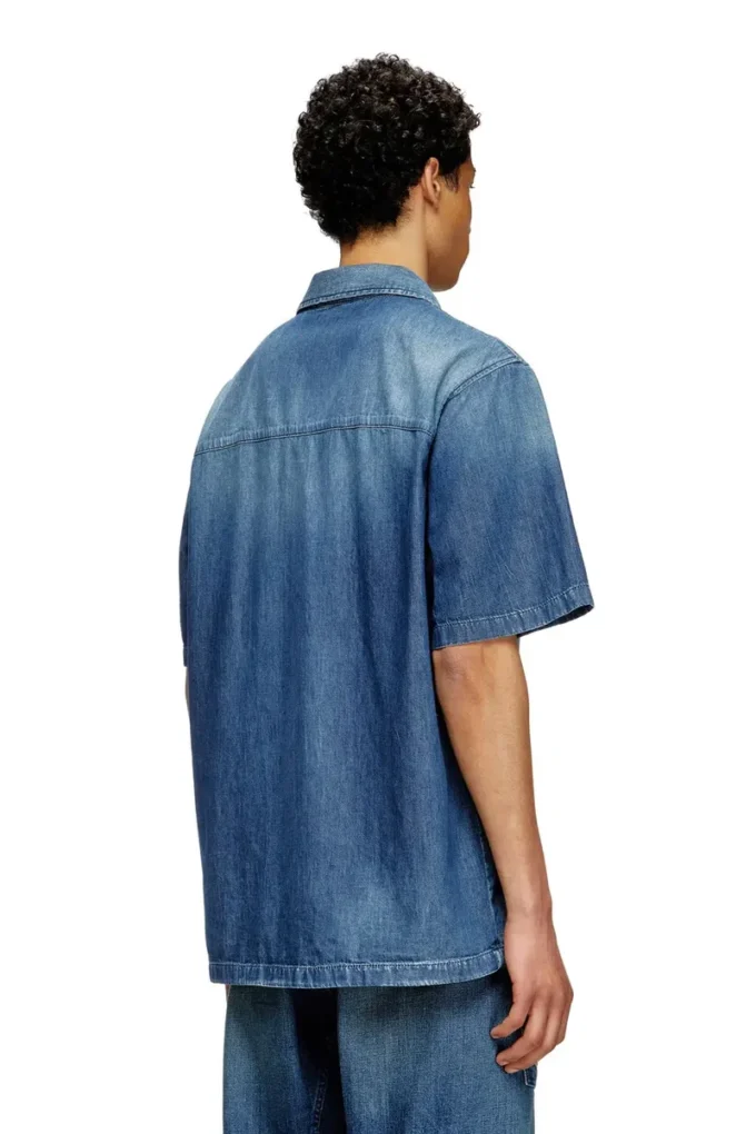 d-nabil-d Bowling shirt in contrast-effect denim