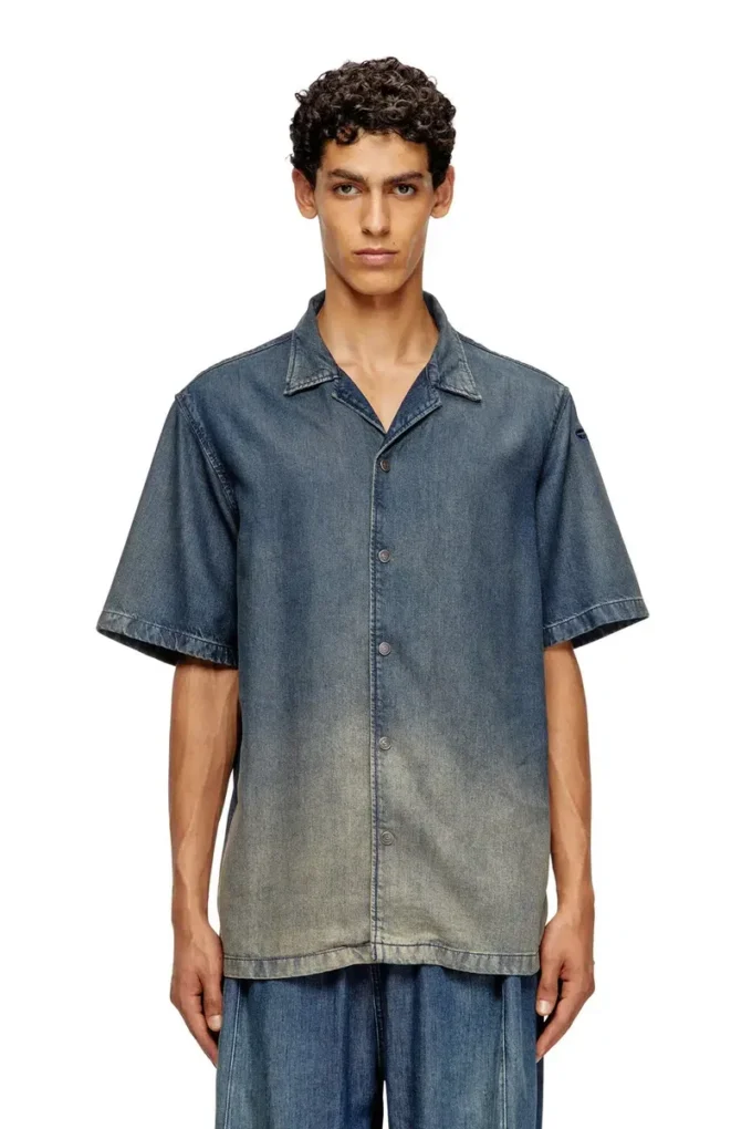 d-nabil-s3 Bowling shirt in gradient fluid denim