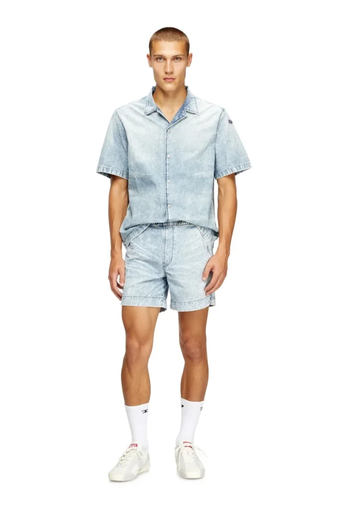 d-nabil-s4 Bowling shirt in marbled denim