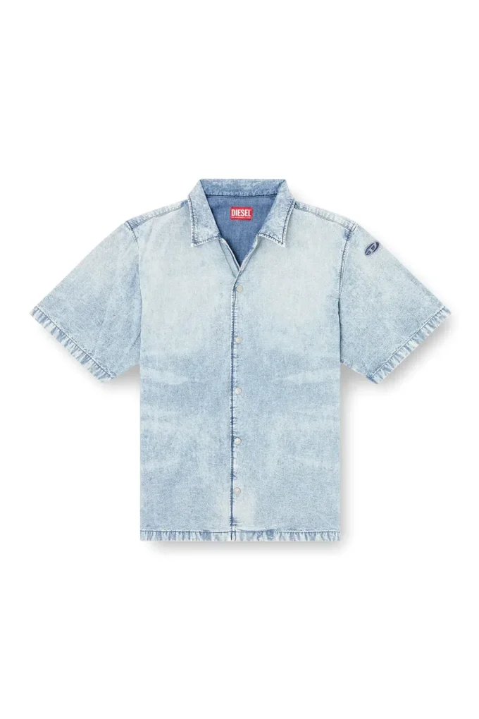d-nabil-s4 Bowling shirt in marbled denim
