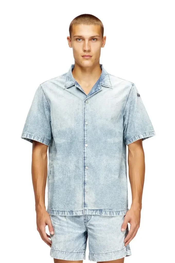d-nabil-s4 Bowling shirt in marbled denim
