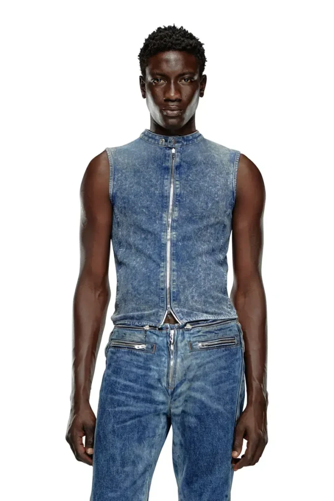 d-nata-fse Sleeveless denim top with biker details