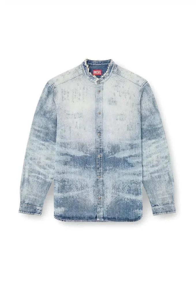 d-simp-fsh Shirt in distressed honeycomb denim