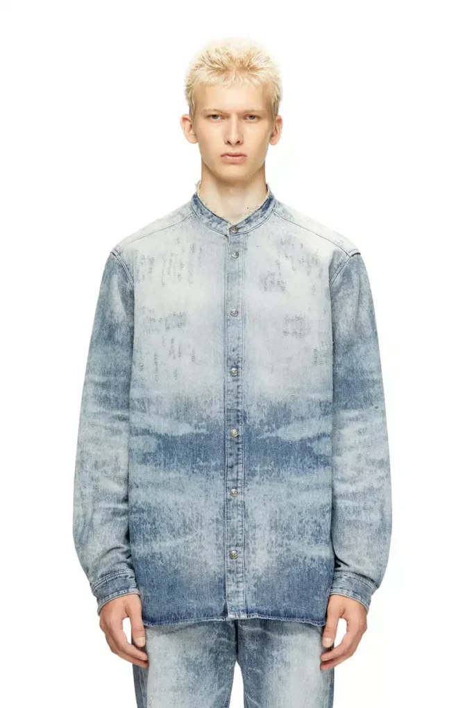 d-simp-fsh Shirt in distressed honeycomb denim