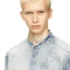d-simp-fsh Shirt in distressed honeycomb denim