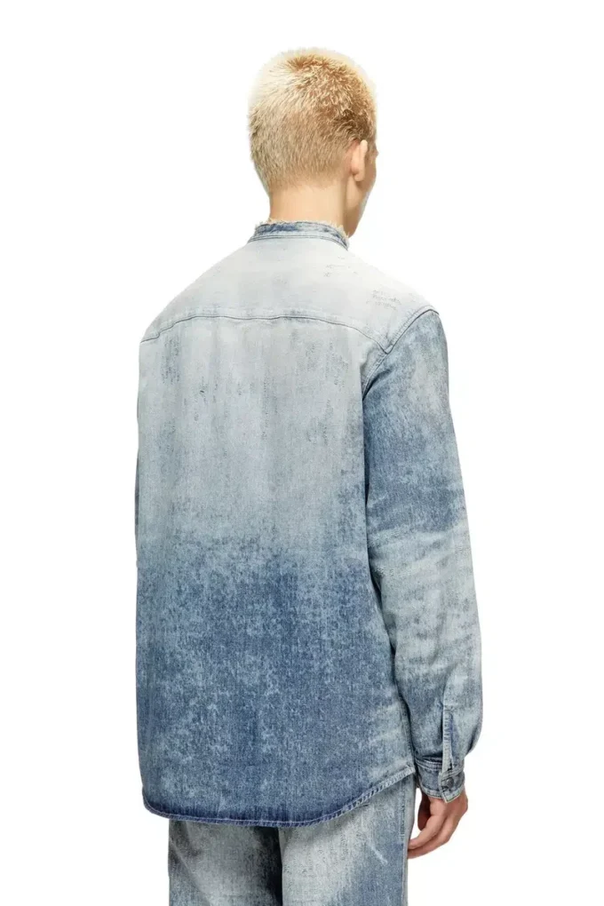 d-simp-fsh Shirt in distressed honeycomb denim