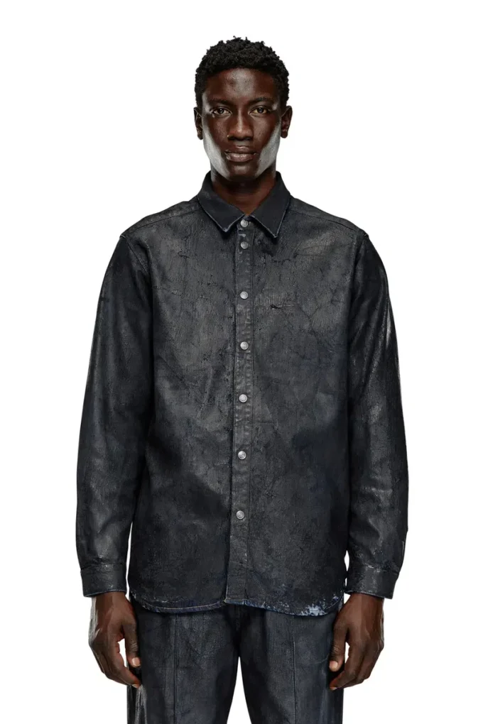 d-simply-fse Denim shirt with craquelé coating