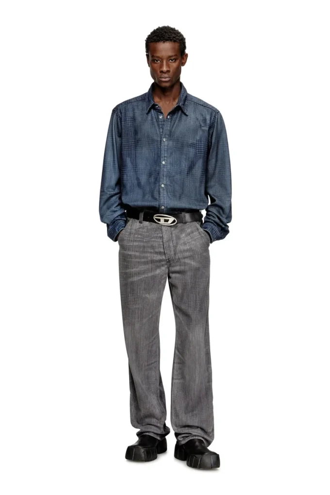 d-simply-s13 Shirt in fluid Prince of Wales denim