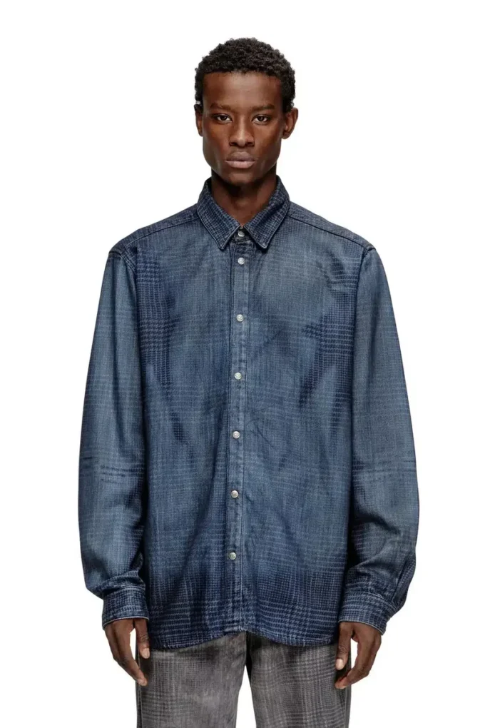 d-simply-s13 Shirt in fluid Prince of Wales denim
