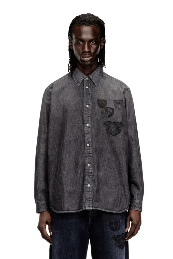 d-simply-s15 Denim shirt with embroidered emblem
