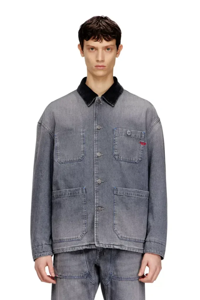 d-stack-u-l Utility-style denim jacket with contrasting collar