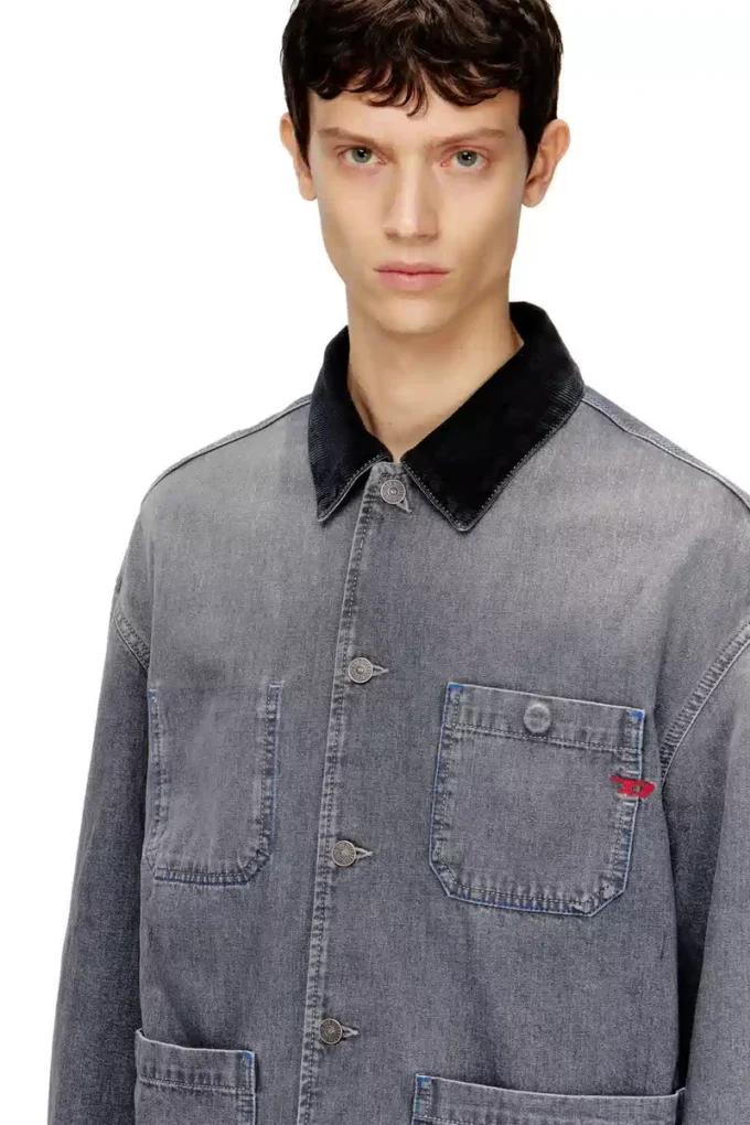 d-stack-u-l Utility-style denim jacket with contrasting collar