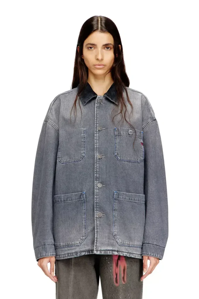 d-stack-u-l Utility-style denim jacket with contrasting collar
