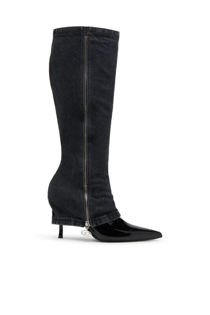 d-venus twisted boot D-Venus-Stiletto knee boots with jean trompe l’oeil