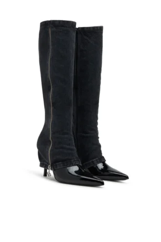 d-venus twisted boot D-Venus-Stiletto knee boots with jean trompe l’oeil