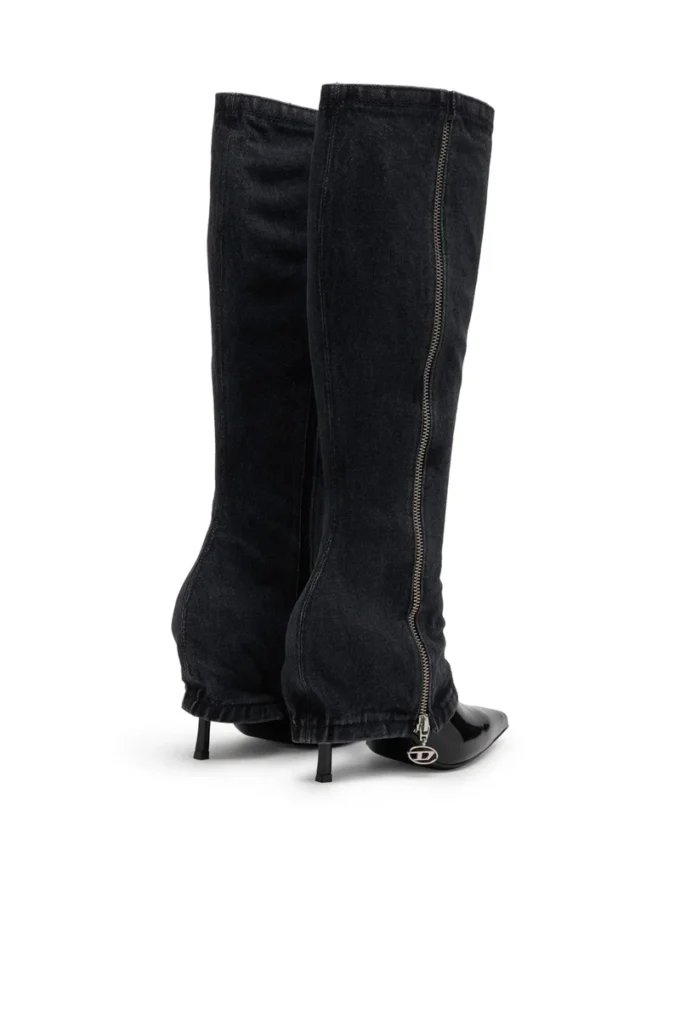 d-venus twisted boot D-Venus-Stiletto knee boots with jean trompe l’oeil