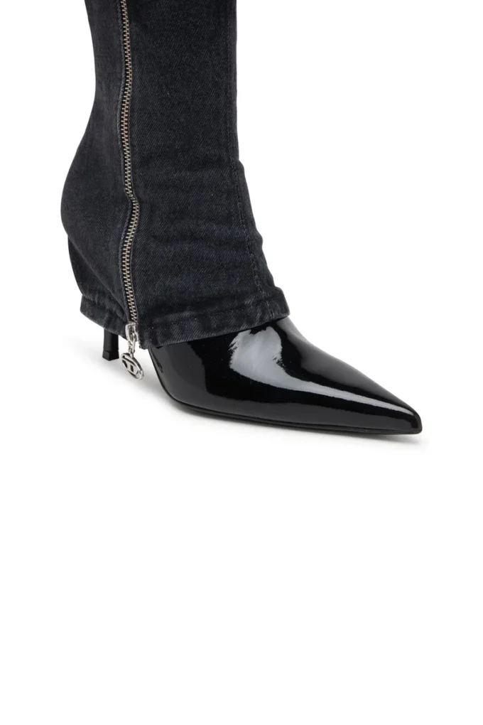 d-venus twisted boot D-Venus-Stiletto knee boots with jean trompe l’oeil