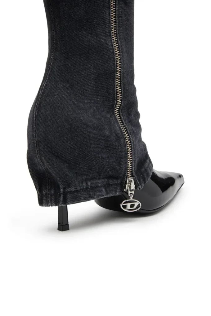 d-venus twisted boot D-Venus-Stiletto knee boots with jean trompe l’oeil