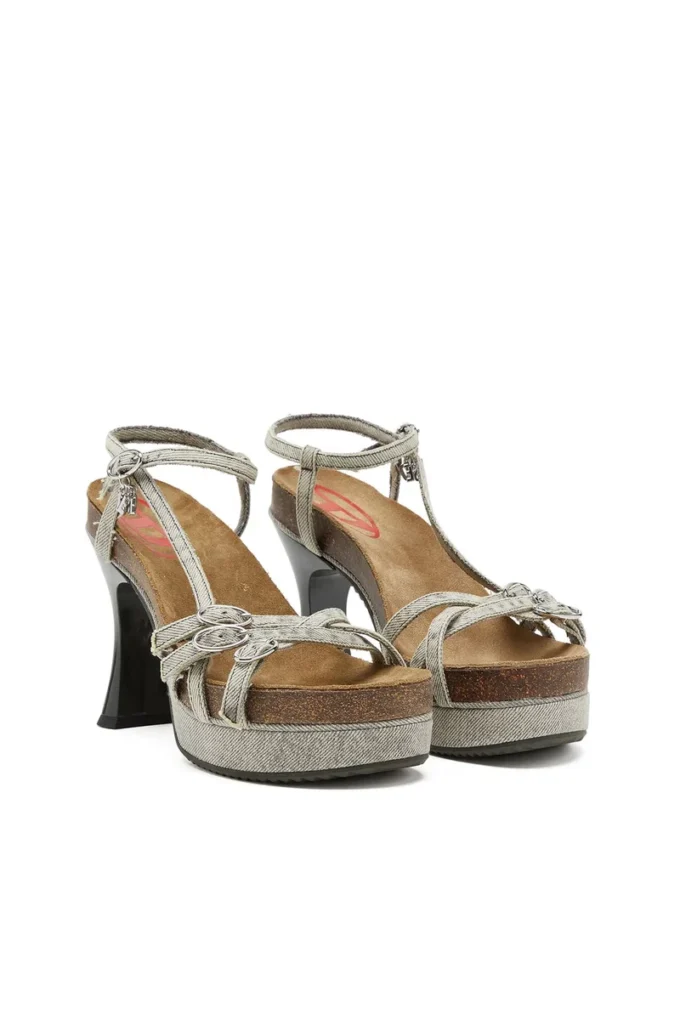 d-woodstock 105 sandal D-Woodstock-Strappy platform sandals in denim