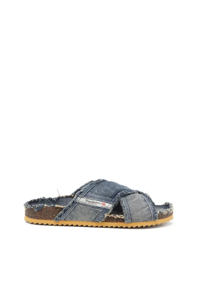 d-woodstock cross D-Woodstock-Crossover slides in frayed denim
