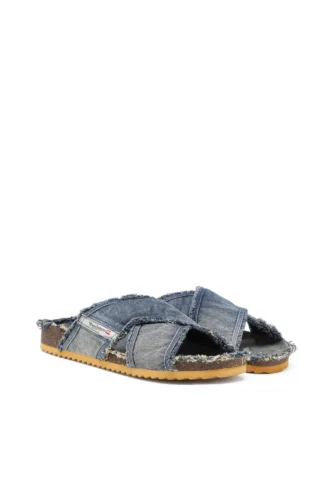 d-woodstock cross D-Woodstock-Crossover slides in frayed denim