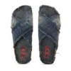 d-woodstock cross D-Woodstock-Crossover slides in frayed denim