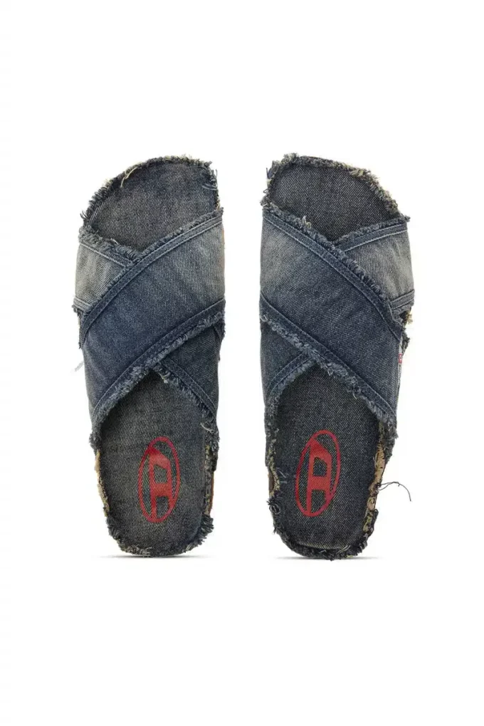 d-woodstock cross D-Woodstock-Crossover slides in frayed denim