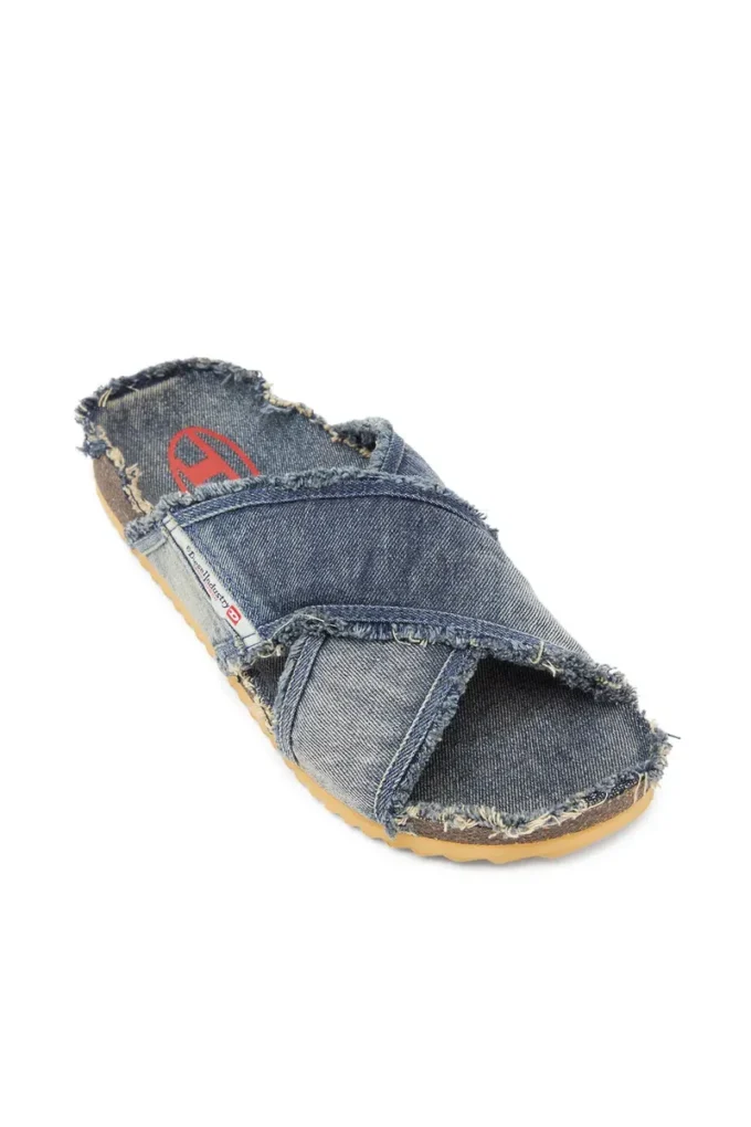 d-woodstock cross D-Woodstock-Crossover slides in frayed denim