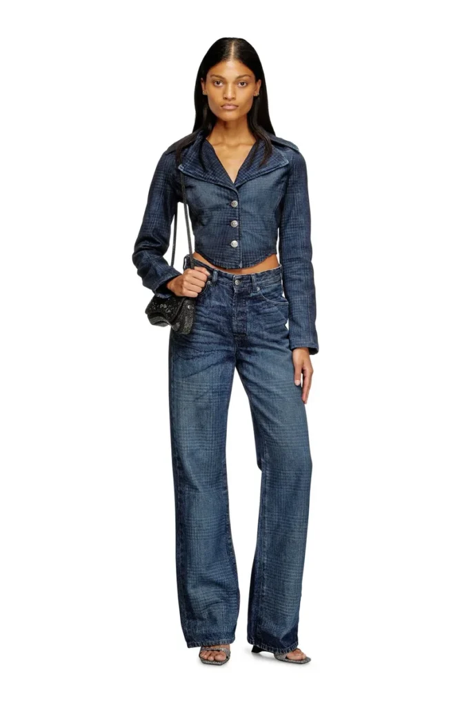 de-ali-s Cropped jacket in Prince of Wales denim