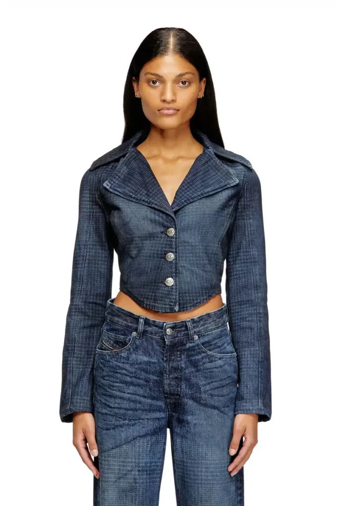 de-ali-s Cropped jacket in Prince of Wales denim