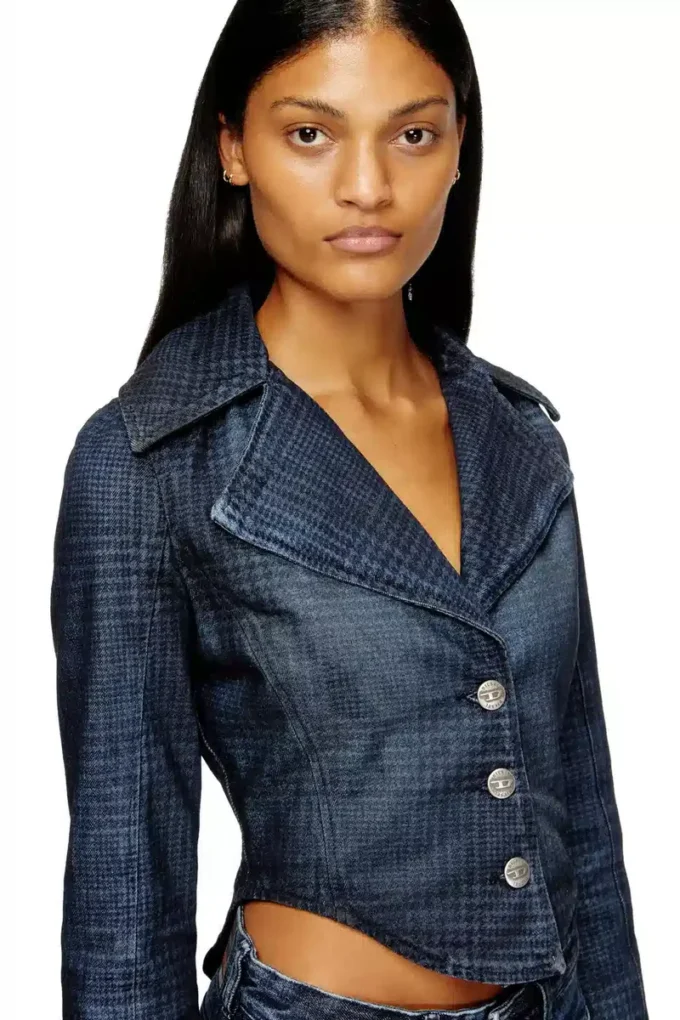 de-ali-s Cropped jacket in Prince of Wales denim