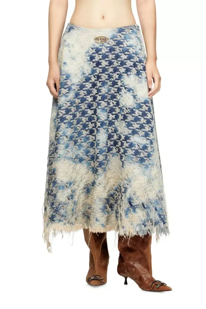 de-annet-fsh1 Midi skirt in houndstooth-weave denim