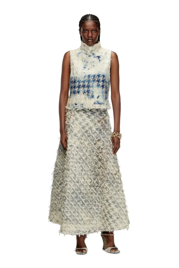 de-annina-fsh Long skirt in dévoré houndstooth denim