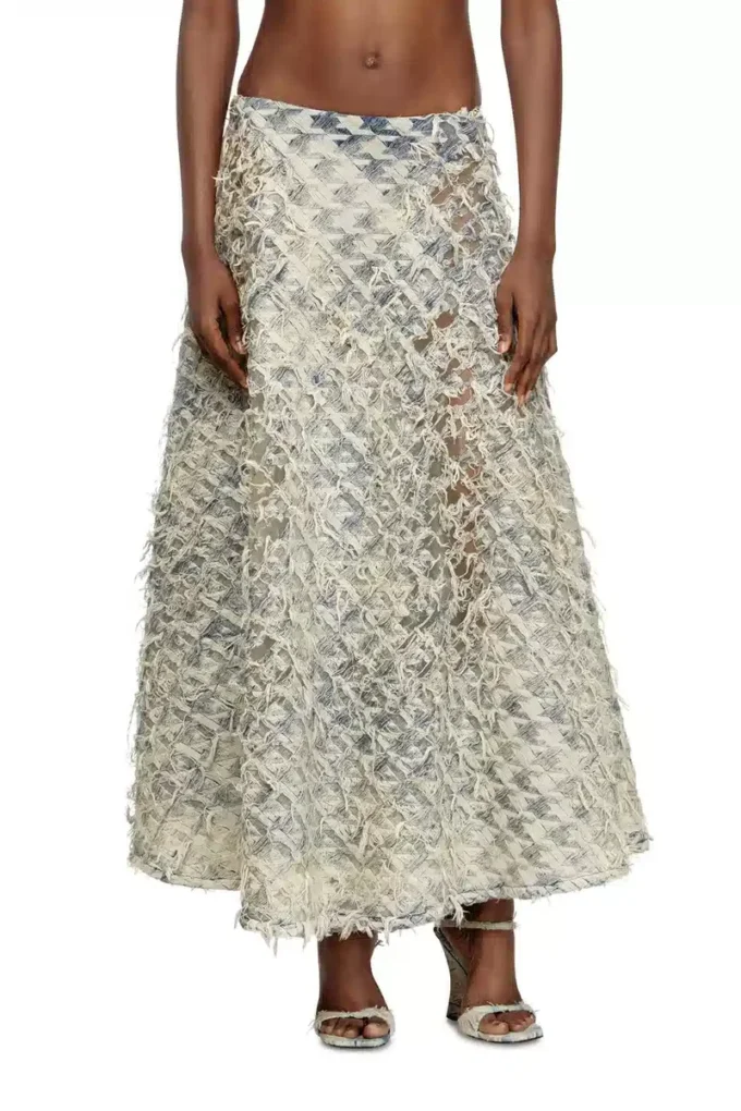 de-annina-fsh Long skirt in dévoré houndstooth denim