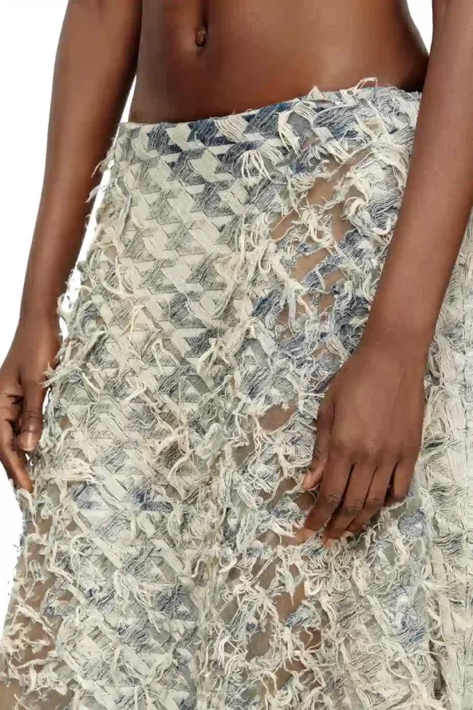 de-annina-fsh Long skirt in dévoré houndstooth denim