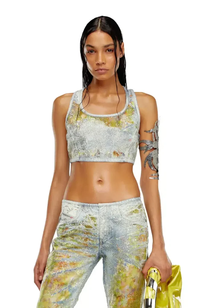 de-detop-fse Cropped top in flower devoré denim