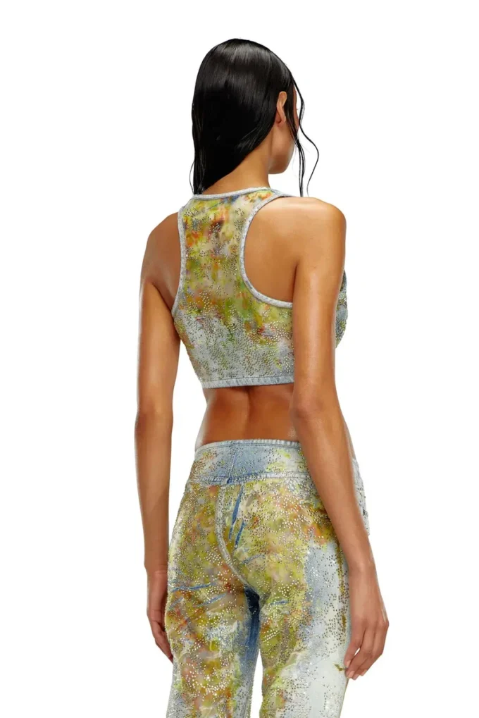 de-detop-fse Cropped top in flower devoré denim