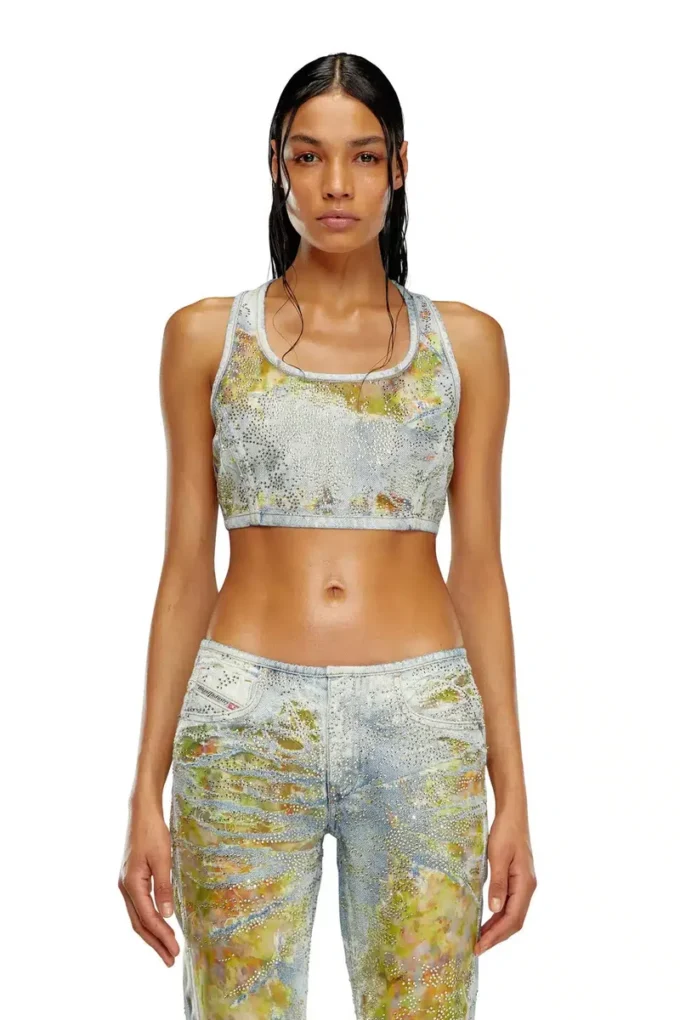 de-detop-fse Cropped top in flower devoré denim
