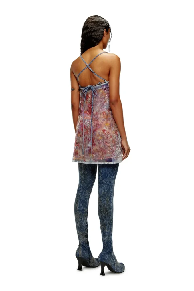 de-held-short-fse Strappy midi dress in sequin denim