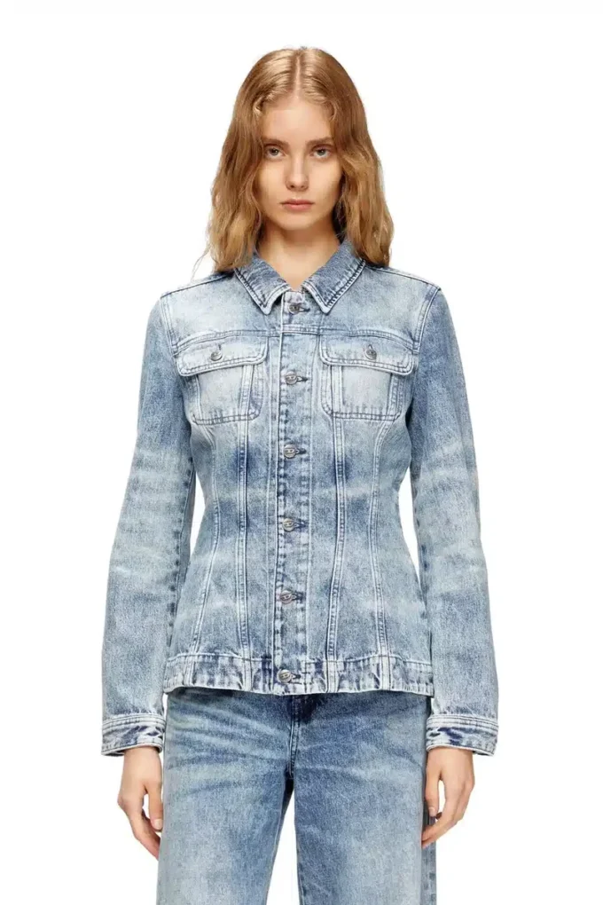 de-katerin-fsh Fitted jacket in lasered cotton-hemp denim