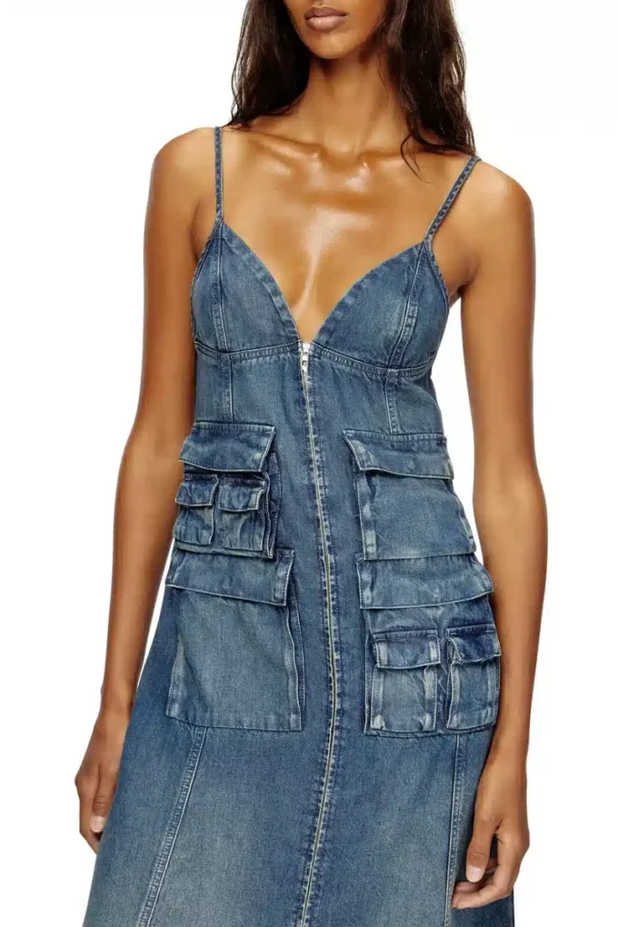 de-melvi-s Dress in fluid laser-worn denim