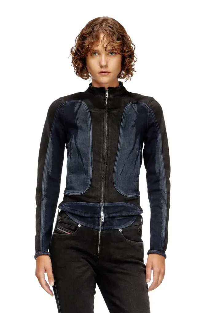 de-morny-s Biker-style jacket in bicolour denim