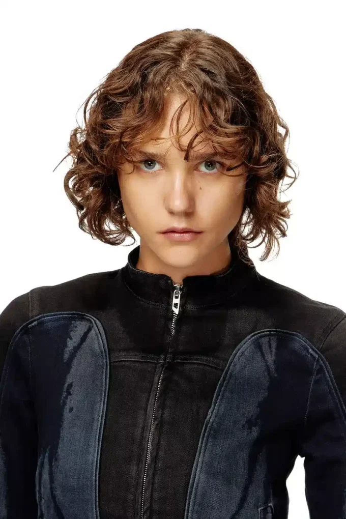 de-morny-s Biker-style jacket in bicolour denim