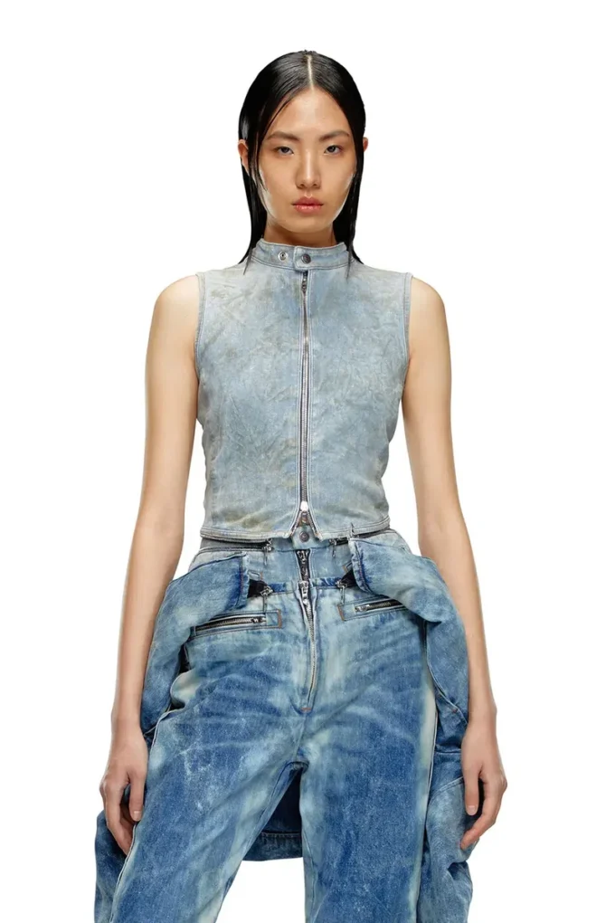 de-nata-fse Second-skin denim top with biker details