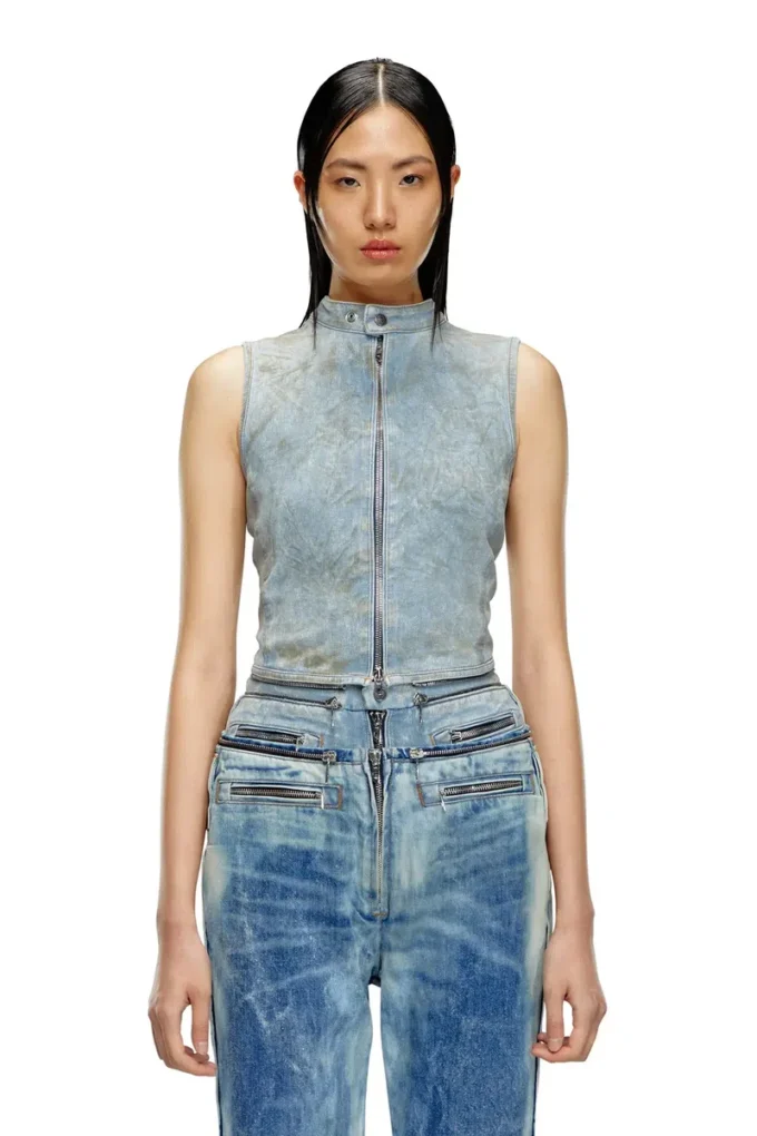 de-nata-fse Second-skin denim top with biker details