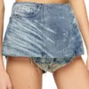 de-nora-fsh Belt skirt in lasered cotton-hemp denim