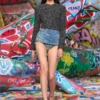 de-nora-fsh Belt skirt in lasered cotton-hemp denim