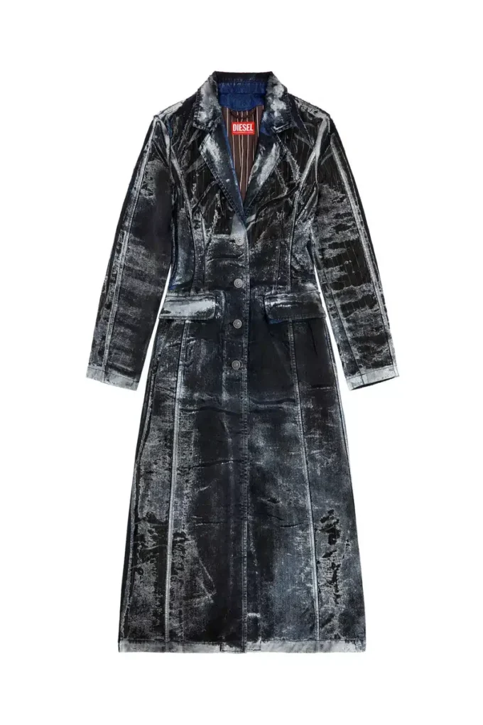 de-pia-fse Coat in pinstriped devoré denim