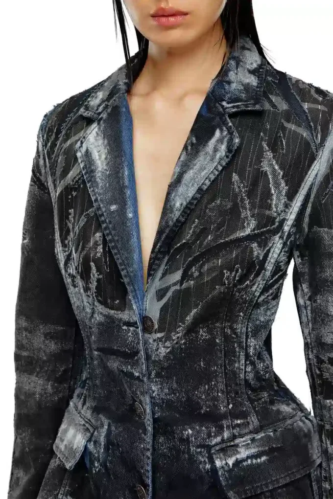 de-pia-fse Coat in pinstriped devoré denim